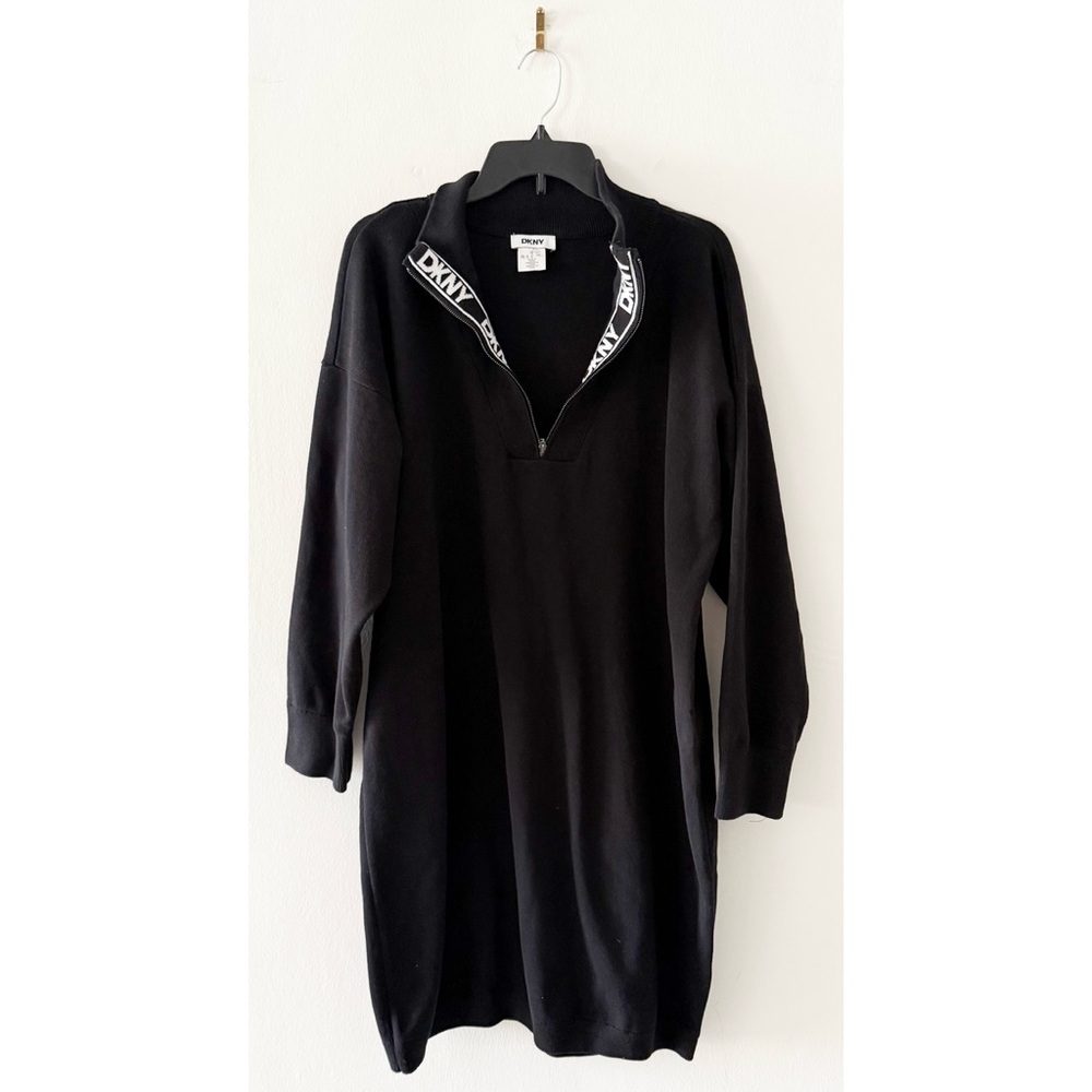 NEW DKNY Logo Collar Black Half Zip Sweater Dress Size 1X